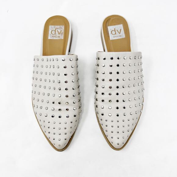 [DV Dolce Vita] Ismenia Cream Studded Pointed Toe Slip On Mules Flats Size 8.5 - Picture 8 of 11
